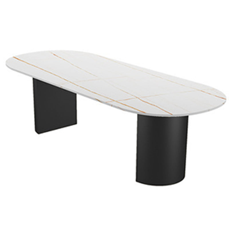 Modern Sintered Stone Dining Table Double Pedestal Table for Home Use White Without Chairs Clearhalo 'Dining Tables & Seating' 'Dining Tables' 'dining_table' 'furn' 'furn_dining_table' 'Furniture' 'Kitchen & Dining Furniture' 6303806