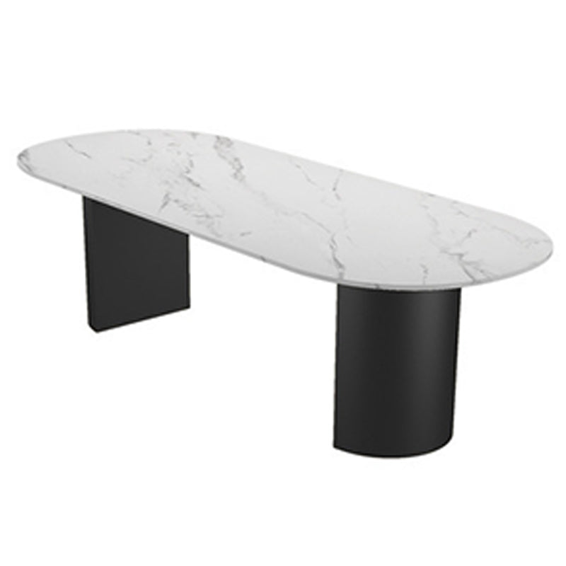 Modern Sintered Stone Dining Table Double Pedestal Table for Home Use Gloss White Without Chairs Clearhalo 'Dining Tables & Seating' 'Dining Tables' 'dining_table' 'furn' 'furn_dining_table' 'Furniture' 'Kitchen & Dining Furniture' 6303807