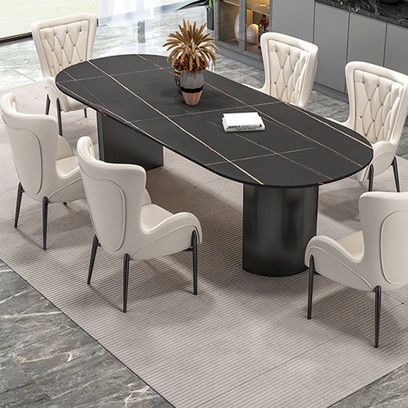 Modern Sintered Stone Dining Table Double Pedestal Table for Home Use Black 55.1"L x 31.5"W x 29.5"H Without Chairs Clearhalo 'Dining Tables & Seating' 'Dining Tables' 'dining_table' 'furn' 'furn_dining_table' 'Furniture' 'Kitchen & Dining Furniture' 6303809