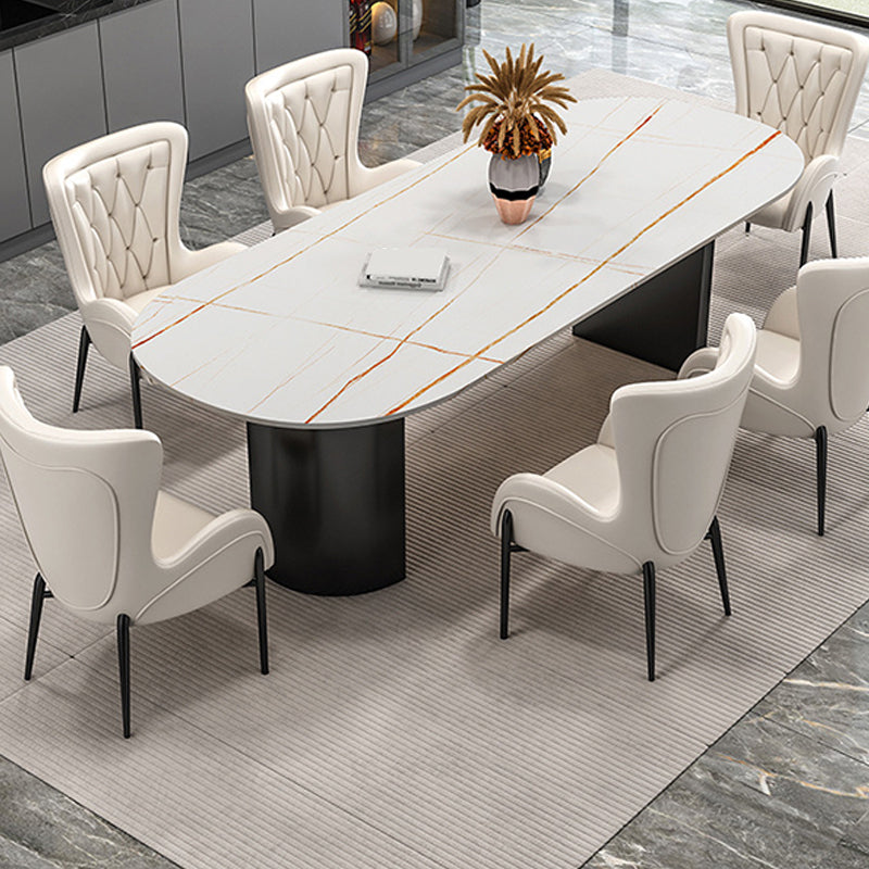 Modern Sintered Stone Dining Table Double Pedestal Table for Home Use White 55.1"L x 31.5"W x 29.5"H Without Chairs Clearhalo 'Dining Tables & Seating' 'Dining Tables' 'dining_table' 'furn' 'furn_dining_table' 'Furniture' 'Kitchen & Dining Furniture' 6303810