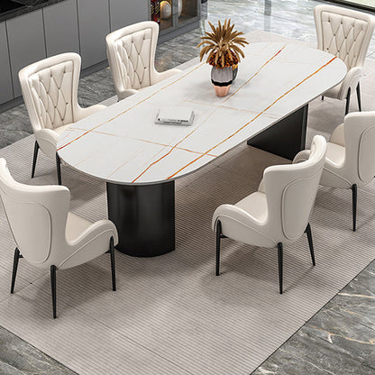 Modern Sintered Stone Dining Table Double Pedestal Table for Home Use White 55.1"L x 31.5"W x 29.5"H Without Chairs Clearhalo 'Dining Tables & Seating' 'Dining Tables' 'dining_table' 'furn' 'furn_dining_table' 'Furniture' 'Kitchen & Dining Furniture' 6303810