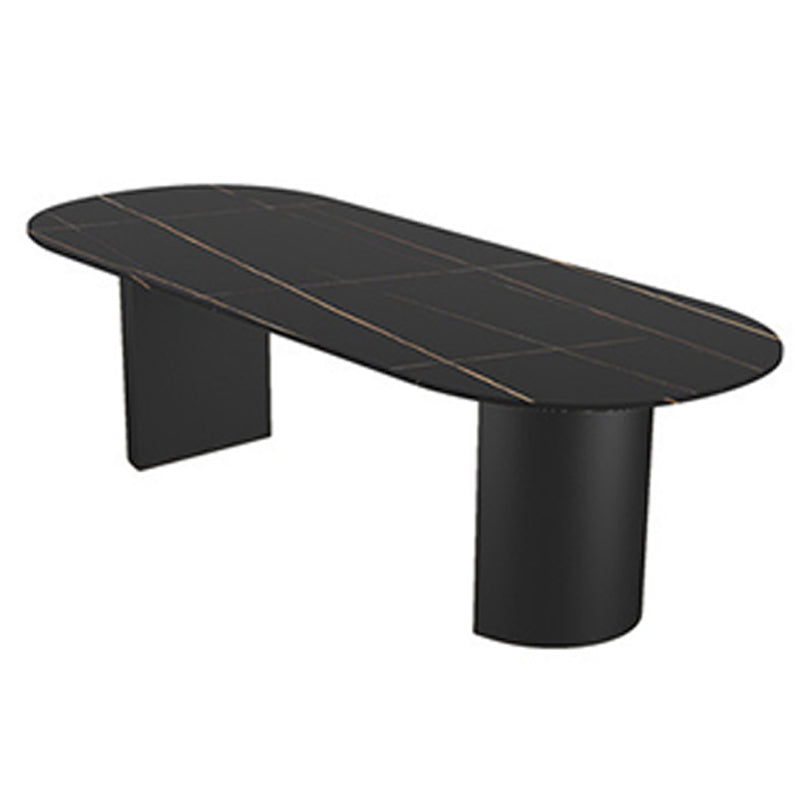 Modern Sintered Stone Dining Table Double Pedestal Table for Home Use Black Without Chairs Clearhalo 'Dining Tables & Seating' 'Dining Tables' 'dining_table' 'furn' 'furn_dining_table' 'Furniture' 'Kitchen & Dining Furniture' 6303811