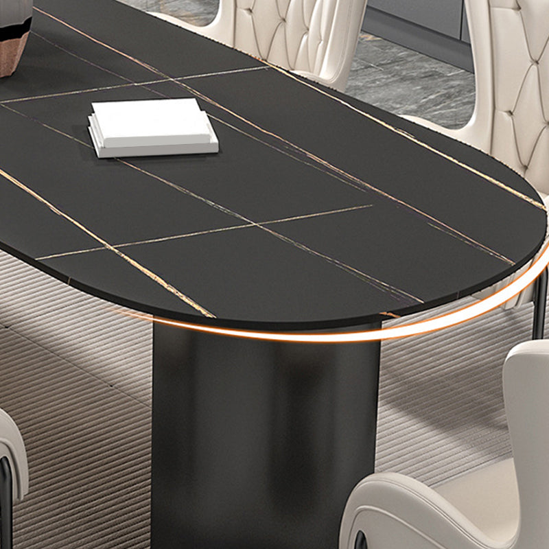Modern Sintered Stone Dining Table Double Pedestal Table for Home Use Clearhalo 'Dining Tables & Seating' 'Dining Tables' 'dining_table' 'furn' 'furn_dining_table' 'Furniture' 'Kitchen & Dining Furniture' 6303812