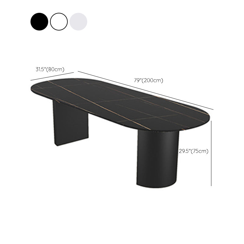 Modern Sintered Stone Dining Table Double Pedestal Table for Home Use Clearhalo 'Dining Tables & Seating' 'Dining Tables' 'dining_table' 'furn' 'furn_dining_table' 'Furniture' 'Kitchen & Dining Furniture' 6303815