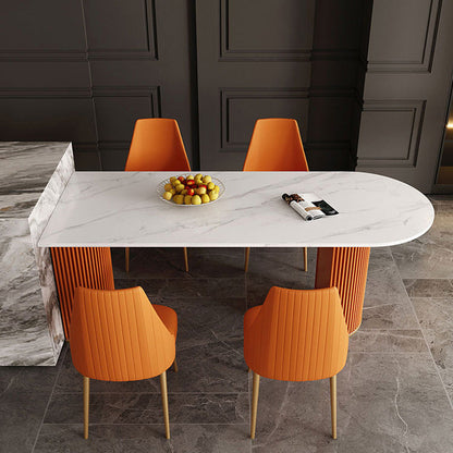 Modern Sintered Stone Dining Table Double Pedestal Table for Dining Room Orange 55.1"L x 31.5"W x 29.5"H Without Chairs Clearhalo 'Dining Tables & Seating' 'Dining Tables' 'dining_table' 'furn' 'furn_dining_table' 'Furniture' 'Kitchen & Dining Furniture' 6303852