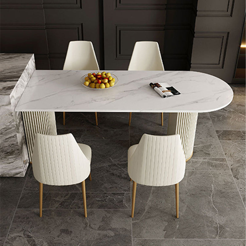 Modern Sintered Stone Dining Table Double Pedestal Table for Dining Room Beige 70.9"L x 31.5"W x 29.5"H Without Chairs Clearhalo 'Dining Tables & Seating' 'Dining Tables' 'dining_table' 'furn' 'furn_dining_table' 'Furniture' 'Kitchen & Dining Furniture' 6303854