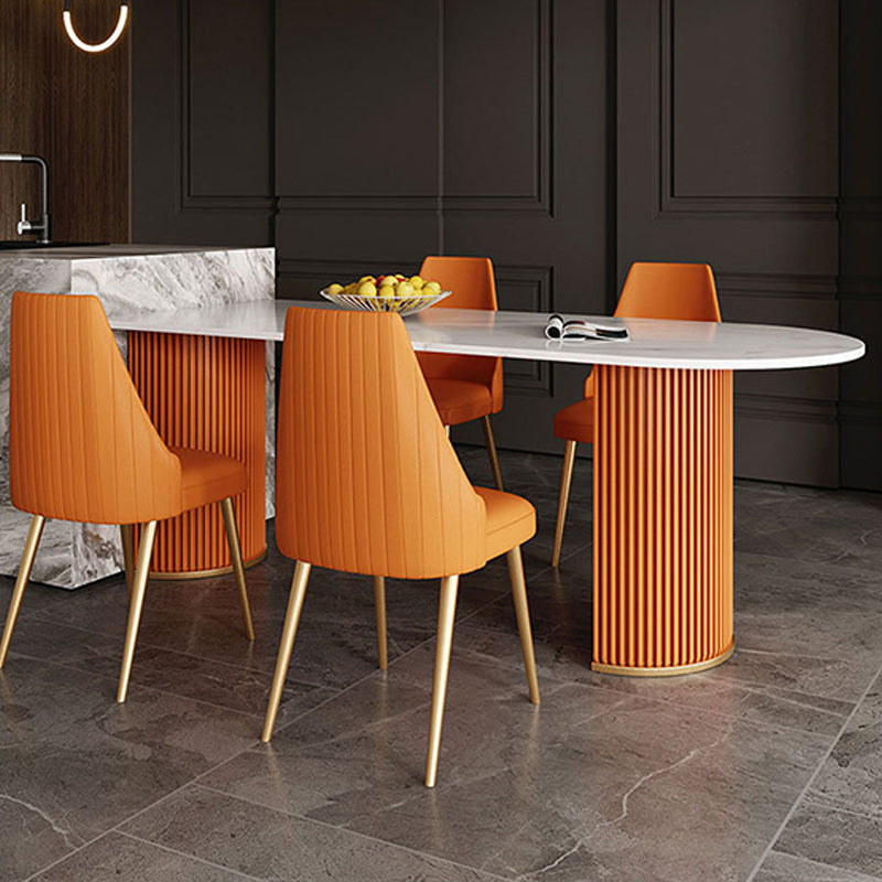 Modern Sintered Stone Dining Table Double Pedestal Table for Dining Room Clearhalo 'Dining Tables & Seating' 'Dining Tables' 'dining_table' 'furn' 'furn_dining_table' 'Furniture' 'Kitchen & Dining Furniture' 6303861