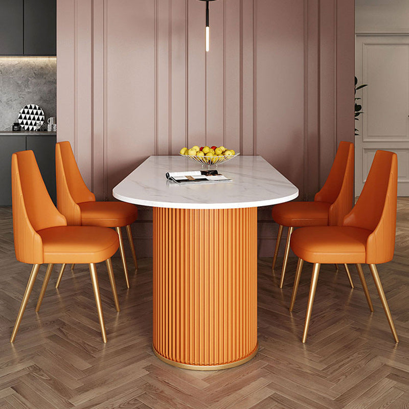 Modern Sintered Stone Dining Table Double Pedestal Table for Dining Room Orange Without Chairs Clearhalo 'Dining Tables & Seating' 'Dining Tables' 'dining_table' 'furn' 'furn_dining_table' 'Furniture' 'Kitchen & Dining Furniture' 6303863