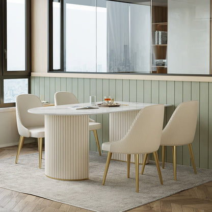 Mesa de comedor con pedestal doble moderna, mesa de piedra para comedor