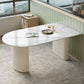 Mesa de comedor con pedestal doble moderna, mesa de piedra para comedor