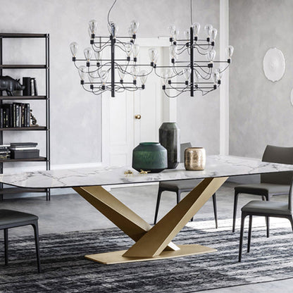 Mesa de comedor industrial de piedra sinterizada, mesa rectangular con patas de metal para cocina
