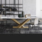 Mesa de comedor industrial de piedra sinterizada, mesa rectangular con patas de metal para cocina