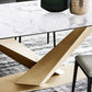 Mesa de comedor industrial de piedra sinterizada, mesa rectangular con patas de metal para cocina