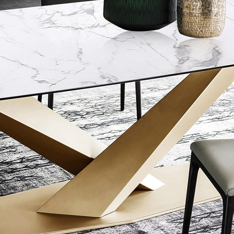 Mesa de comedor industrial de piedra sinterizada, mesa rectangular con patas de metal para cocina