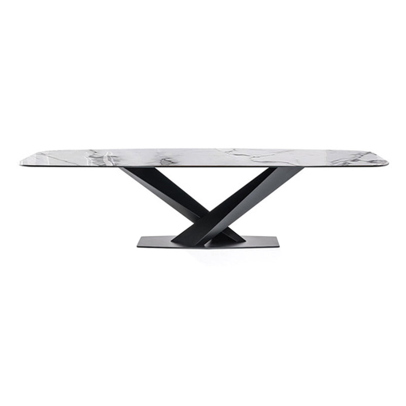 Mesa de comedor industrial de piedra sinterizada, mesa rectangular con patas de metal para cocina