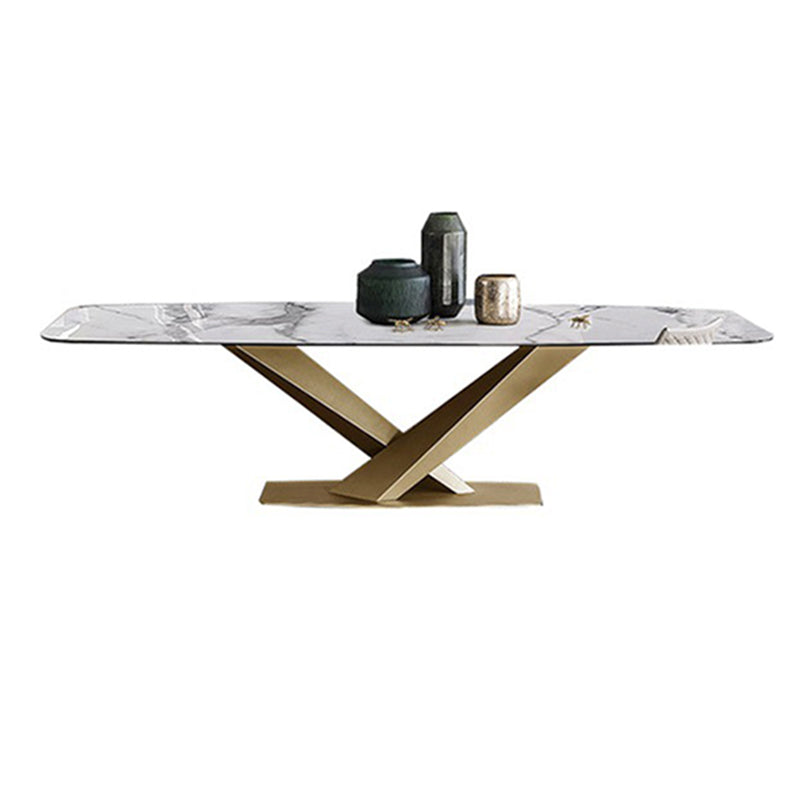 Mesa de comedor industrial de piedra sinterizada, mesa rectangular con patas de metal para cocina