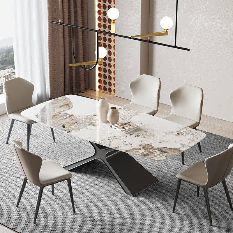 Industrial Style Sintered Stone Table Dining Rectangle Table with Metal Legs for Kitchen 55.1"L x 31.5"W x 29.5"H Without Chairs Clearhalo 'Dining Tables & Seating' 'Dining Tables' 'dining_table' 'furn' 'furn_dining_table' 'Furniture' 'Kitchen & Dining Furniture' 6303956