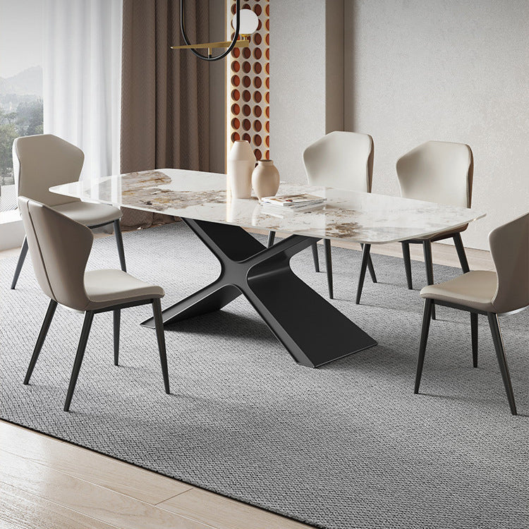Industrial Style Sintered Stone Table Dining Rectangle Table with Metal Legs for Kitchen 63"L x 35.4"W x 29.5"H Without Chairs Clearhalo 'Dining Tables & Seating' 'Dining Tables' 'dining_table' 'furn' 'furn_dining_table' 'Furniture' 'Kitchen & Dining Furniture' 6303958