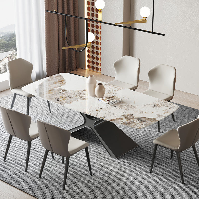 Industrial Style Sintered Stone Table Dining Rectangle Table with Metal Legs for Kitchen 70.9"L x 35.4"W x 29.5"H Without Chairs Clearhalo 'Dining Tables & Seating' 'Dining Tables' 'dining_table' 'furn' 'furn_dining_table' 'Furniture' 'Kitchen & Dining Furniture' 6303959