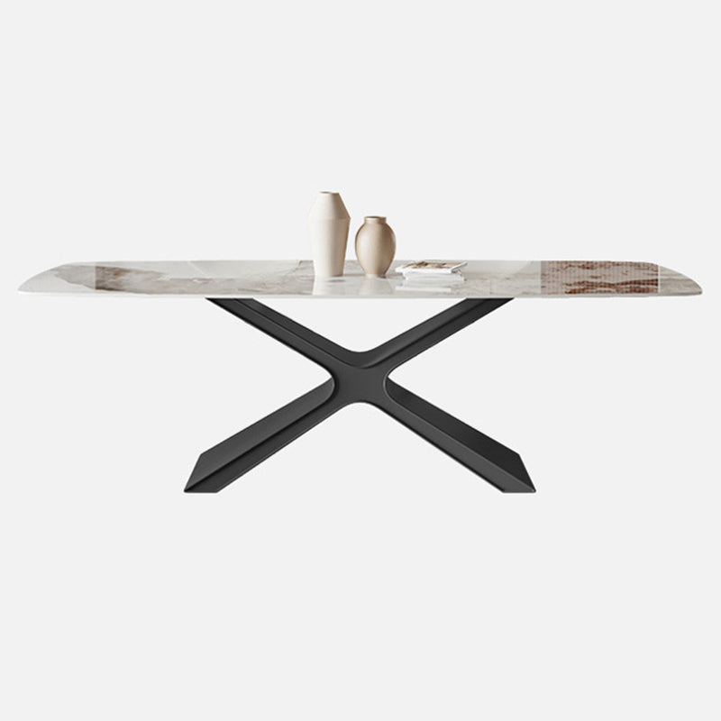 Industrial Style Sintered Stone Table Dining Rectangle Table with Metal Legs for Kitchen Clearhalo 'Dining Tables & Seating' 'Dining Tables' 'dining_table' 'furn' 'furn_dining_table' 'Furniture' 'Kitchen & Dining Furniture' 6303964