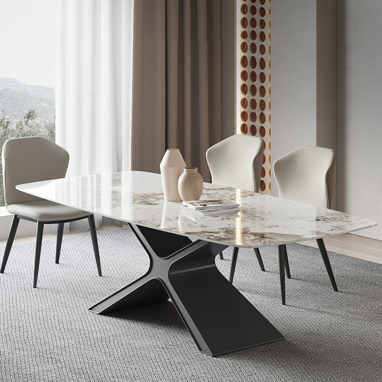 Industrial Style Sintered Stone Table Dining Rectangle Table with Metal Legs for Kitchen Clearhalo 'Dining Tables & Seating' 'Dining Tables' 'dining_table' 'furn' 'furn_dining_table' 'Furniture' 'Kitchen & Dining Furniture' 6303965