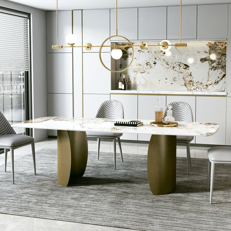 Modern Sintered Stone Table Dining Rectangle Table with Metal Legs for Home Use Bronze 55.1"L x 31.5"W x 29.5"H Without Chairs Clearhalo 'Dining Tables & Seating' 'Dining Tables' 'dining_table' 'furn' 'furn_dining_table' 'Furniture' 'Kitchen & Dining Furniture' 6303980