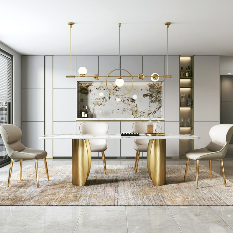 Modern Sintered Stone Table Dining Rectangle Table with Metal Legs for Home Use Gold Without Chairs Clearhalo 'Dining Tables & Seating' 'Dining Tables' 'dining_table' 'furn' 'furn_dining_table' 'Furniture' 'Kitchen & Dining Furniture' 6303981