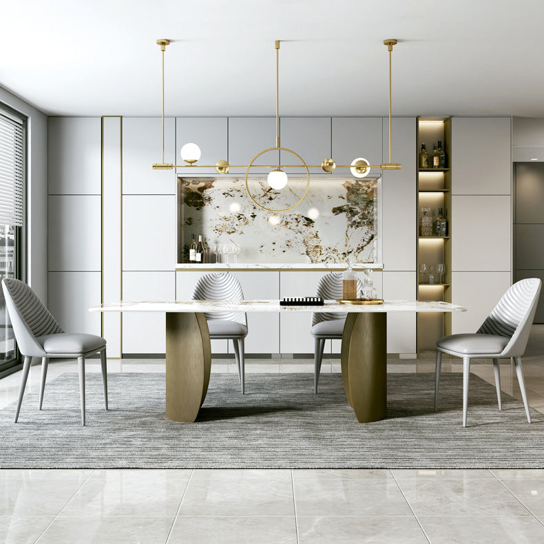 Modern Sintered Stone Table Dining Rectangle Table with Metal Legs for Home Use Bronze 70.9"L x 35.4"W x 29.5"H Without Chairs Clearhalo 'Dining Tables & Seating' 'Dining Tables' 'dining_table' 'furn' 'furn_dining_table' 'Furniture' 'Kitchen & Dining Furniture' 6303983