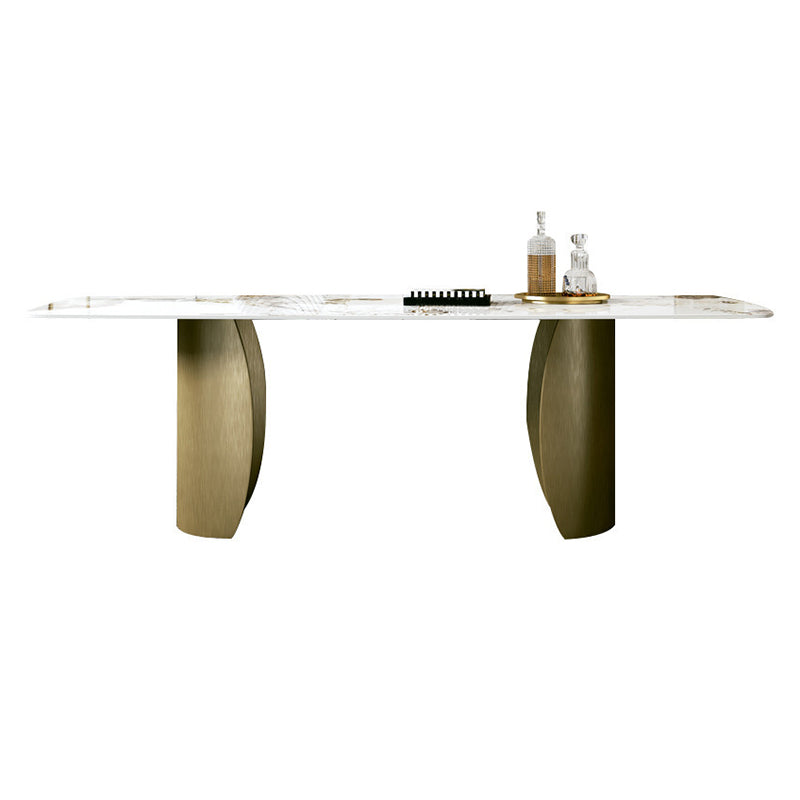 Modern Sintered Stone Table Dining Rectangle Table with Metal Legs for Home Use Bronze 78.7"L x 39.4"W x 29.5"H Without Chairs Clearhalo 'Dining Tables & Seating' 'Dining Tables' 'dining_table' 'furn' 'furn_dining_table' 'Furniture' 'Kitchen & Dining Furniture' 6303985