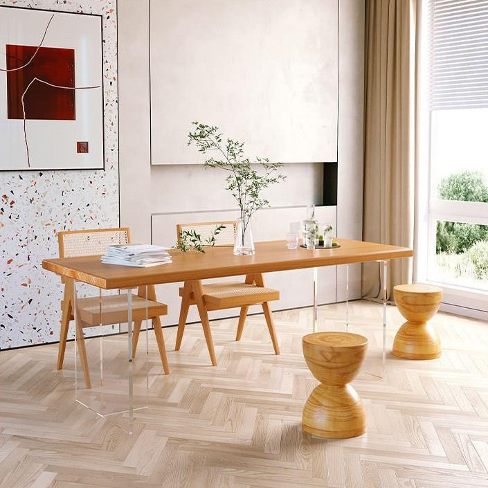 Rechteckiger Esstisch mit Acrylbasis, moderner Tisch aus Kiefernholz für die Küche