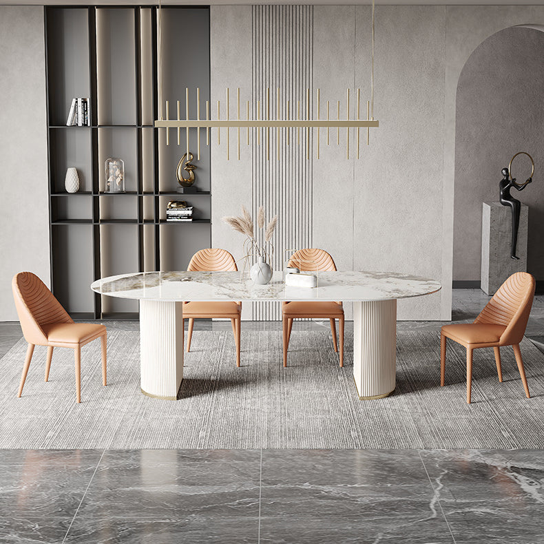 Glam Sintered Stone Table Dining Oval Table with Metal Legs for Home Use 55.1"L x 31.5"W x 29.5"H Without Chairs Clearhalo 'Dining Tables & Seating' 'Dining Tables' 'dining_table' 'furn' 'furn_dining_table' 'Furniture' 'Kitchen & Dining Furniture' 6304013