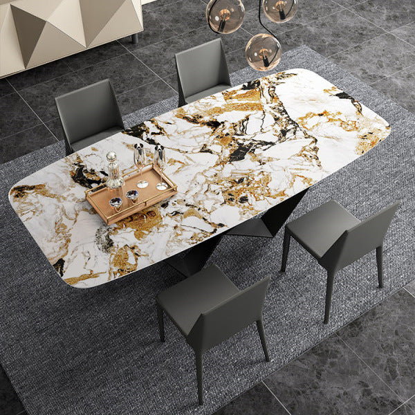 Industrial Style Sintered Stone Table Dining Rectangle Table with Metal Legs for Home Use