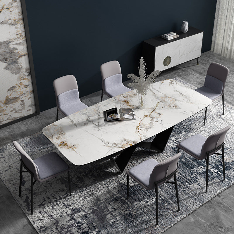 Industrial Style Sintered Stone Table Dining Rectangle Table with Metal Legs for Home Use