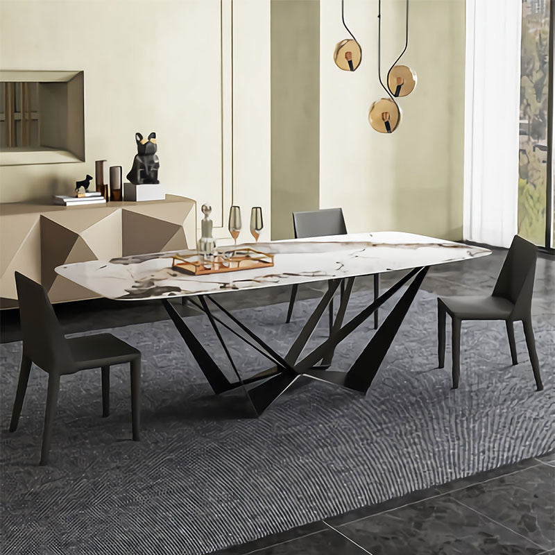 Industrial Style Sintered Stone Table Dining Rectangle Table with Metal Legs for Home Use