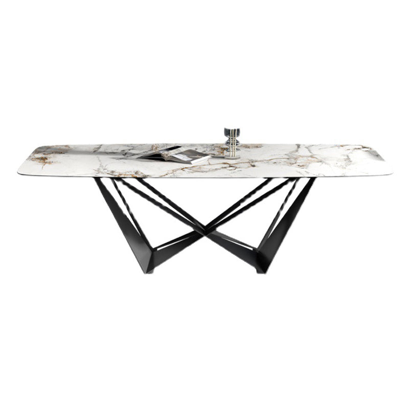 Industrial Style Sintered Stone Table Dining Rectangle Table with Metal Legs for Home Use