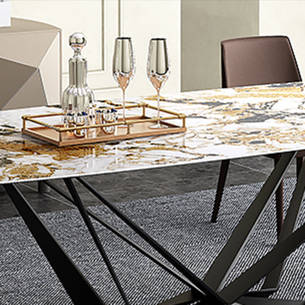 Industrial Style Sintered Stone Table Dining Rectangle Table with Metal Legs for Home Use