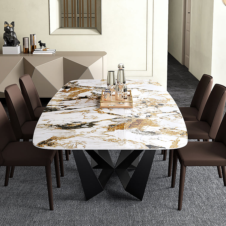 Industrial Style Sintered Stone Table Dining Rectangle Table with Metal Legs for Home Use
