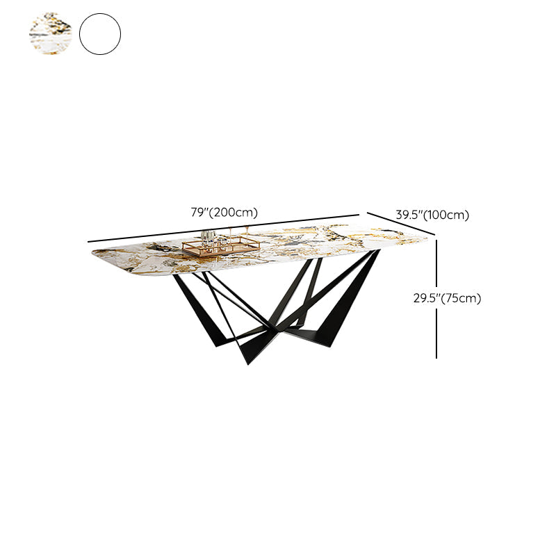 Industrial Style Sintered Stone Table Dining Rectangle Table with Metal Legs for Home Use