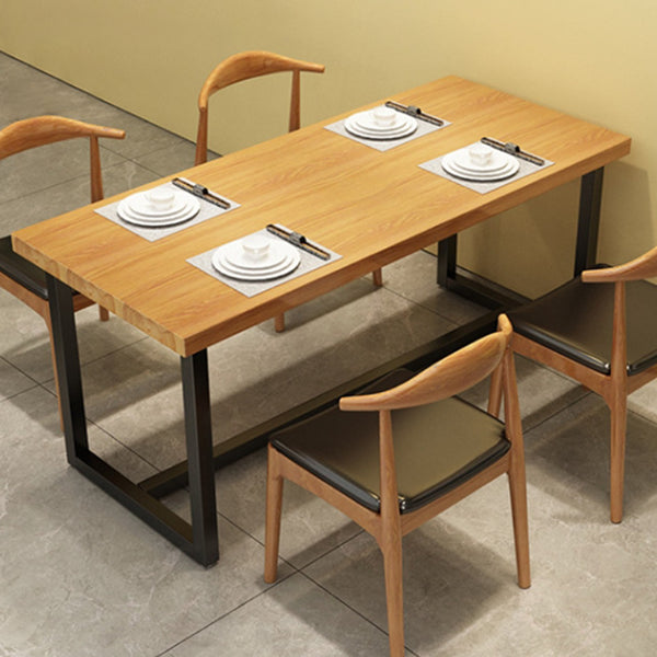 Rectangle Black Base Dining Table Modern Pine Wood Table for Home