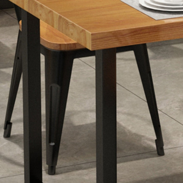 Rectangle Black Base Dining Table Modern Pine Wood Table for Home