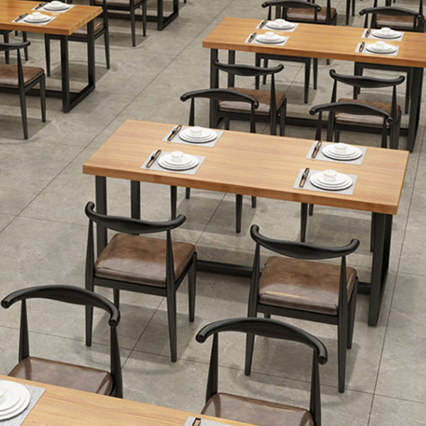 Rectangle Black Base Dining Table Modern Pine Wood Table for Home