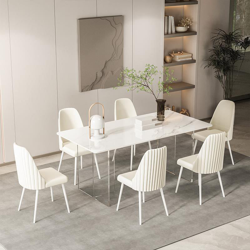 Modern Sintered Stone Dining Table Acrylic Dining Table with Double Pedestal Base 70.9"L x 35.4"W x 29.5"H Without Chairs Clearhalo 'Dining Tables & Seating' 'Dining Tables' 'dining_table' 'furn' 'furn_dining_table' 'Furniture' 'Kitchen & Dining Furniture' 6304099