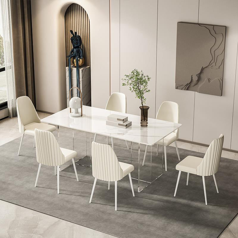 Modern Sintered Stone Dining Table Acrylic Dining Table with Double Pedestal Base 63"L x 31.5"W x 29.5"H Without Chairs Clearhalo 'Dining Tables & Seating' 'Dining Tables' 'dining_table' 'furn' 'furn_dining_table' 'Furniture' 'Kitchen & Dining Furniture' 6304100