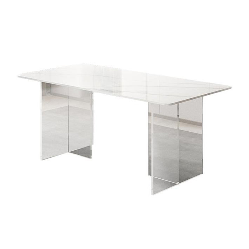 Modern Sintered Stone Dining Table Acrylic Dining Table with Double Pedestal Base 51.2"L x 27.6"W x 29.5"H Without Chairs Clearhalo 'Dining Tables & Seating' 'Dining Tables' 'dining_table' 'furn' 'furn_dining_table' 'Furniture' 'Kitchen & Dining Furniture' 6304103