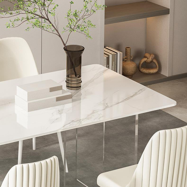 Modern Sintered Stone Dining Table Acrylic Dining Table with Double Pedestal Base Clearhalo 'Dining Tables & Seating' 'Dining Tables' 'dining_table' 'furn' 'furn_dining_table' 'Furniture' 'Kitchen & Dining Furniture' 6304104