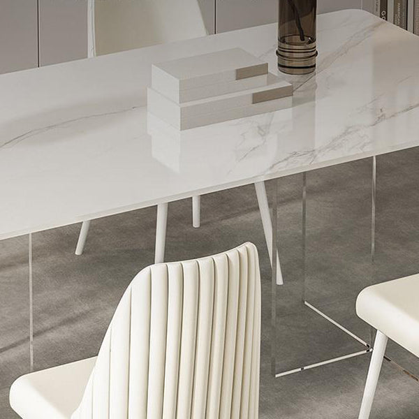 Modern Sintered Stone Dining Table Acrylic Dining Table with Double Pedestal Base Clearhalo 'Dining Tables & Seating' 'Dining Tables' 'dining_table' 'furn' 'furn_dining_table' 'Furniture' 'Kitchen & Dining Furniture' 6304105