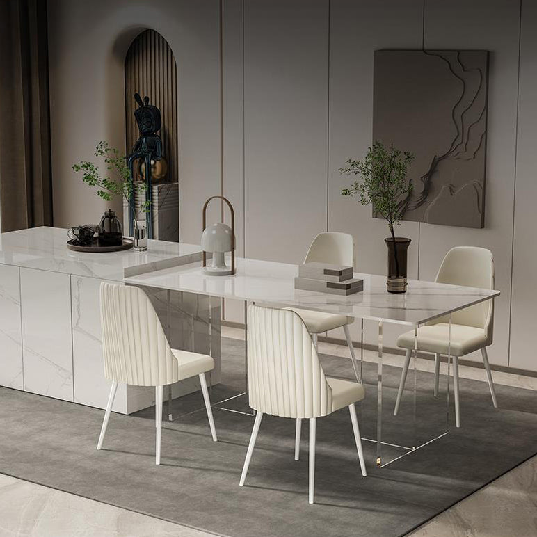 Modern Sintered Stone Dining Table Acrylic Dining Table with Double Pedestal Base Clearhalo 'Dining Tables & Seating' 'Dining Tables' 'dining_table' 'furn' 'furn_dining_table' 'Furniture' 'Kitchen & Dining Furniture' 6304108