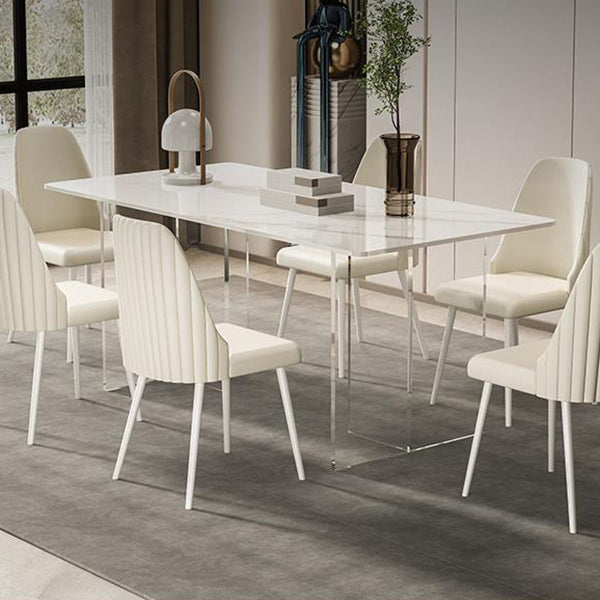 Modern Sintered Stone Dining Table Acrylic Dining Table with Double Pedestal Base Clearhalo 'Dining Tables & Seating' 'Dining Tables' 'dining_table' 'furn' 'furn_dining_table' 'Furniture' 'Kitchen & Dining Furniture' 6304109