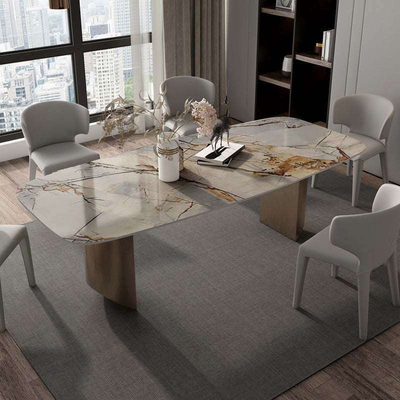 Modern Dining Sintered Stone Table Dining Rectangle Table with Metal Legs for Home Use Gold 55.1"L x 31.5"W x 29.5"H Without Chairs Clearhalo 'Dining Tables & Seating' 'Dining Tables' 'dining_table' 'furn' 'furn_dining_table' 'Furniture' 'Kitchen & Dining Furniture' 6304145
