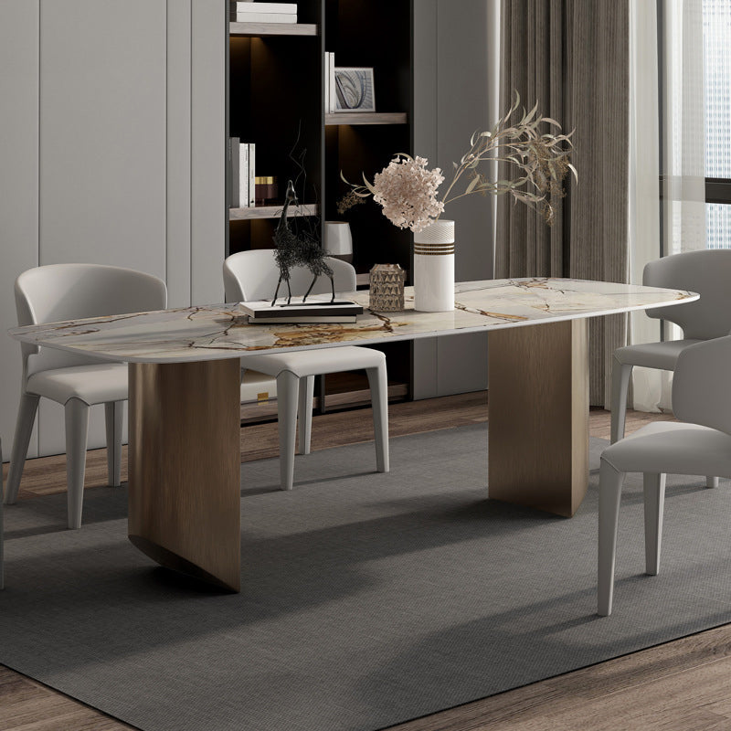 Modern Dining Sintered Stone Table Dining Rectangle Table with Metal Legs for Home Use Gold 63"L x 35.4"W x 29.5"H Without Chairs Clearhalo 'Dining Tables & Seating' 'Dining Tables' 'dining_table' 'furn' 'furn_dining_table' 'Furniture' 'Kitchen & Dining Furniture' 6304147
